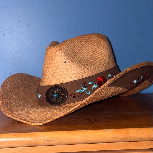 C.C Woven Straw Hat with Embroidery - Picture 1 of 4